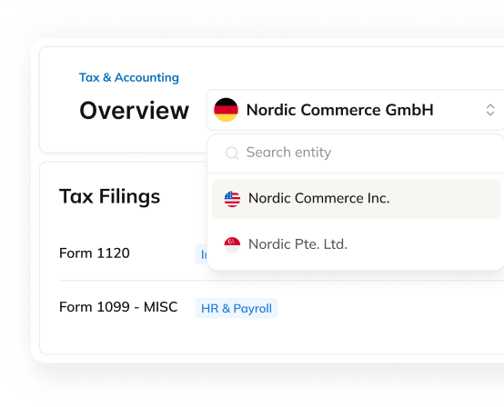 Tax & Accounting overview with Form 1120 and Form 1099-MISC filings list
